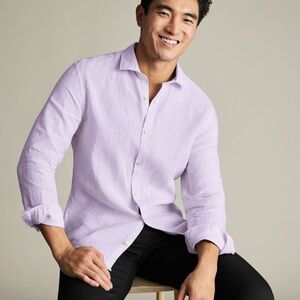 NWT Charles Tyrwhitt Pure Linen Shirt - Lilac Purple